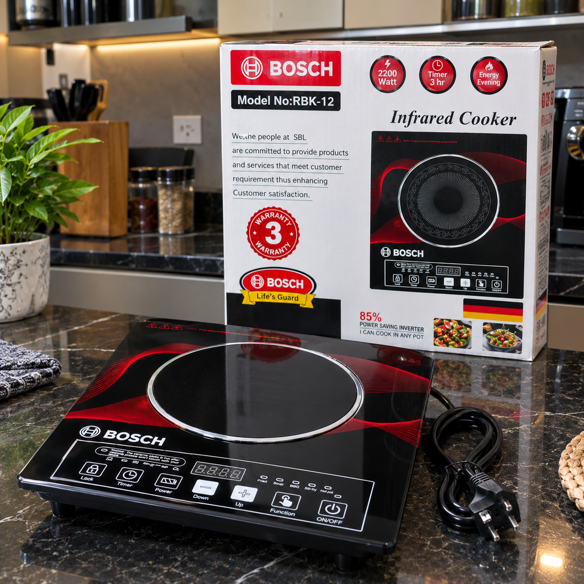 Bosch 2200 Watts Infrared Cooker RBK-12 With Digital Touch Controls Multiple Cooking Functions And Safety Lock For Modern Kitchens