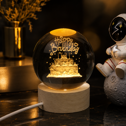 3d Galaxy Crystal Ball Night Light With Wooden Base - Decor Item Designed For Room