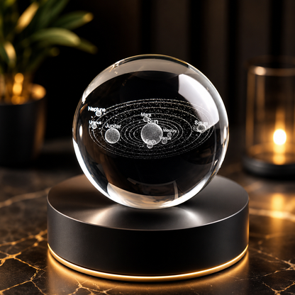 3d Galaxy Crystal Ball Night Light With Wooden Base - Decor Item Designed For Room