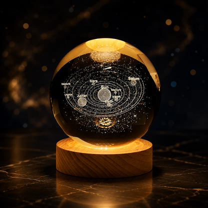 3d Galaxy Crystal Ball Night Light With Wooden Base - Decor Item Designed For Room